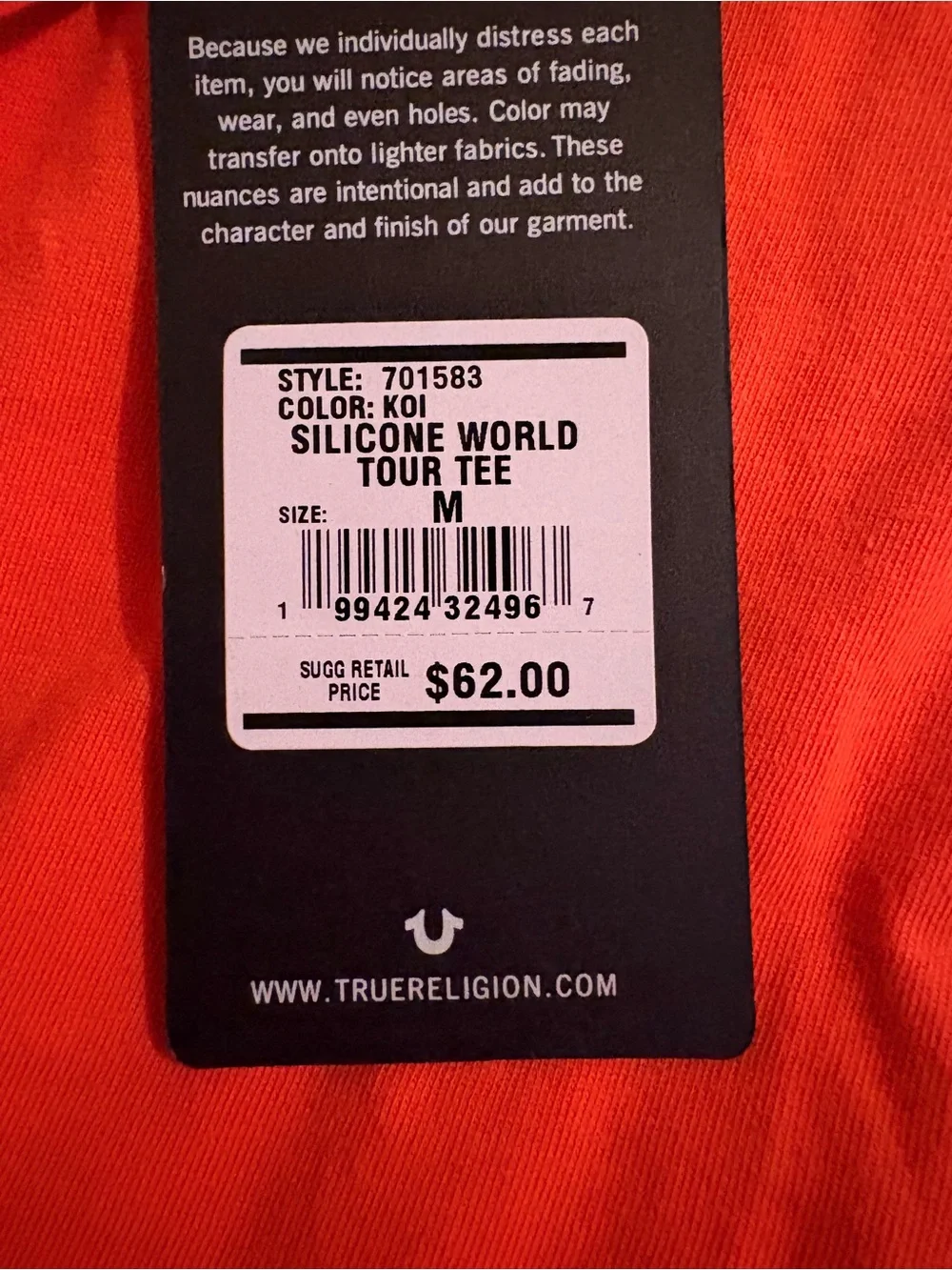 True Religion Orange 2002 World Tour Graphic Tee